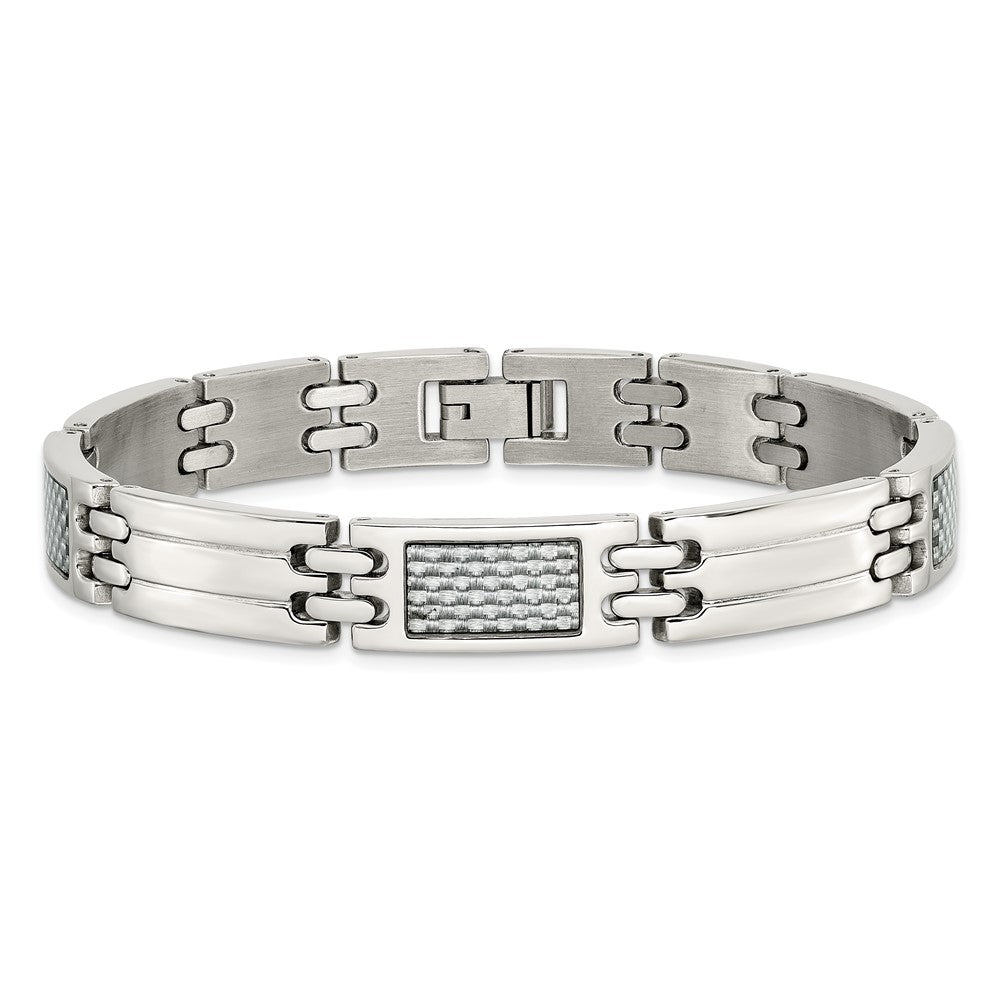 Edelstahl Chisel Poliert mit Grau Karbon Faser Einlage 8.5 Zoll Glieder Armband