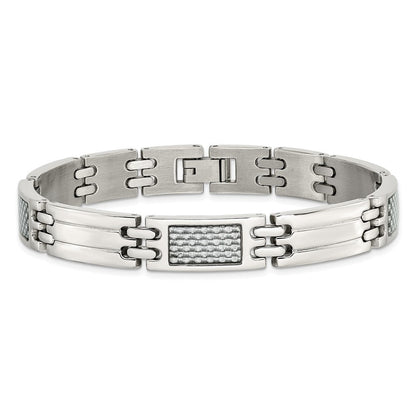 Edelstahl Chisel Poliert mit Grau Karbon Faser Einlage 8.5 Zoll Glieder Armband