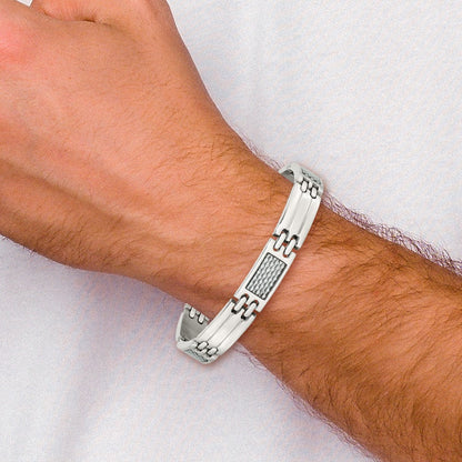Edelstahl Chisel Poliert mit Grau Karbon Faser Einlage 8.5 Zoll Glieder Armband