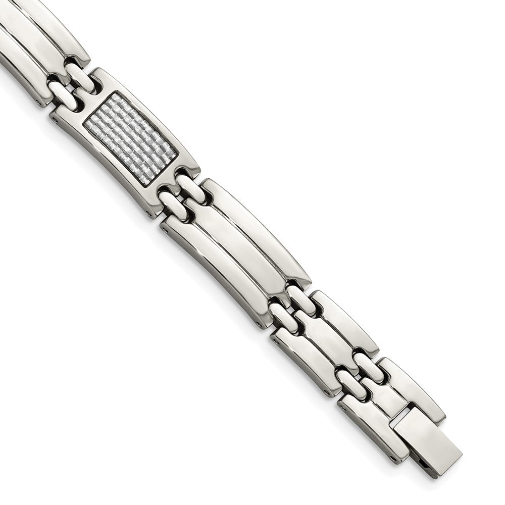 Edelstahl Chisel Poliert mit Grau Karbon Faser Einlage 8.5 Zoll Glieder Armband