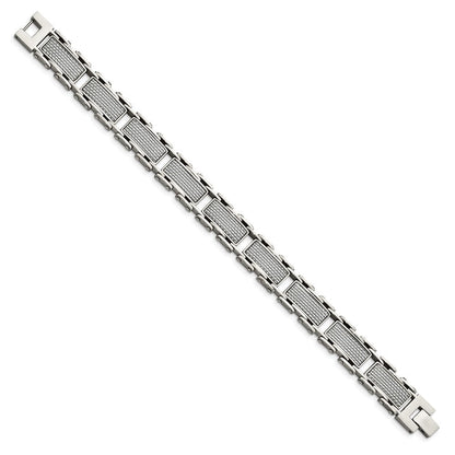 Edelstahl Chisel Poliert mit Grau Karbon Faser Einlage 8.5 Zoll Glieder Armband