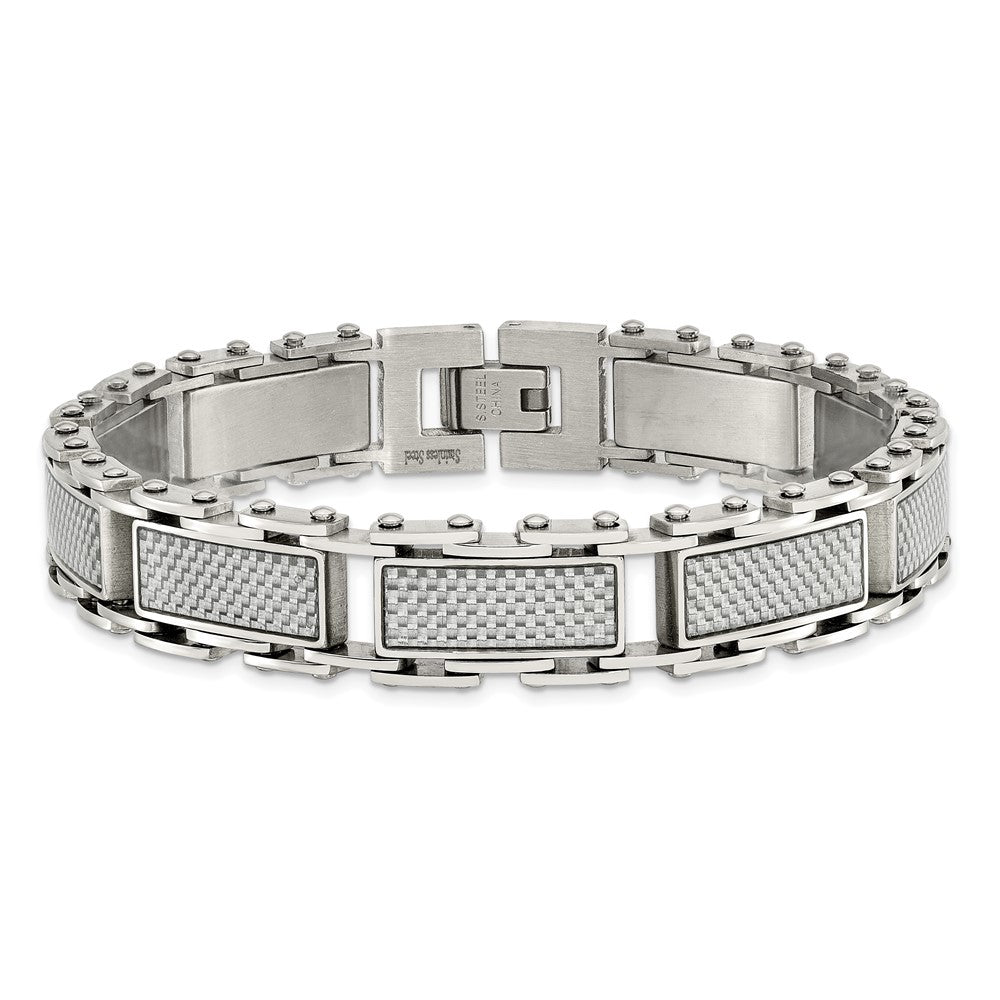 Edelstahl Chisel Poliert mit Grau Karbon Faser Einlage 8.5 Zoll Glieder Armband