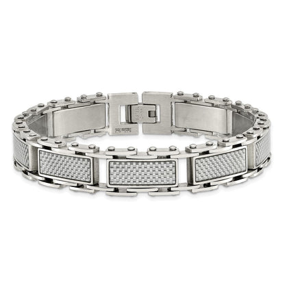 Edelstahl Chisel Poliert mit Grau Karbon Faser Einlage 8.5 Zoll Glieder Armband