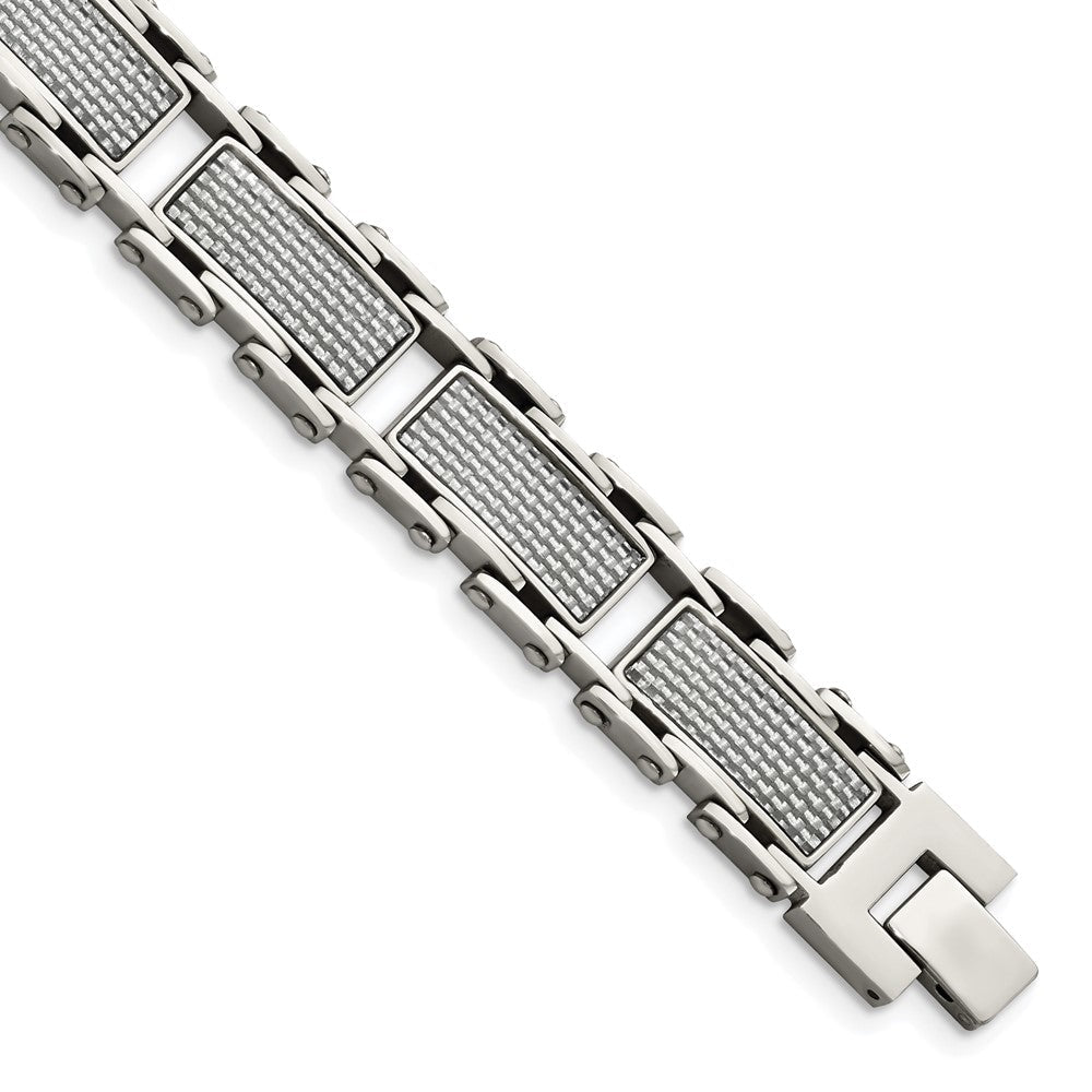 Edelstahl Chisel Poliert mit Grau Karbon Faser Einlage 8.5 Zoll Glieder Armband