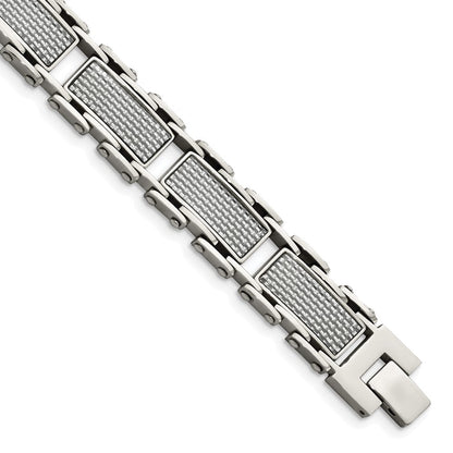 Edelstahl Chisel Poliert mit Grau Karbon Faser Einlage 8.5 Zoll Glieder Armband