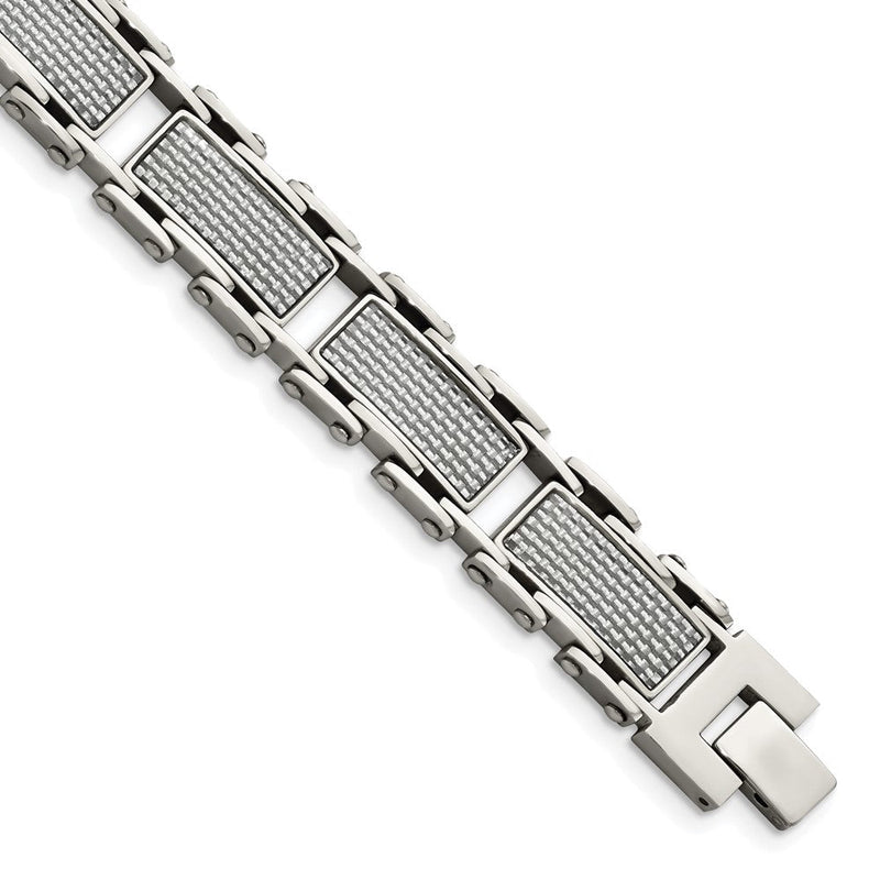 Edelstahl Chisel Poliert mit Grau Karbon Faser Einlage 8.5 Zoll Glieder Armband