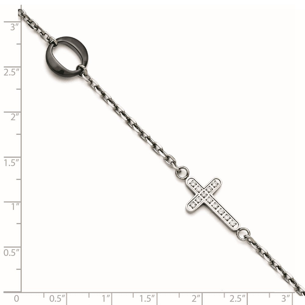 7.25 Zoll Edelstahl und Keramik Poliert Seitlich Kreuz Zirkonia Armband