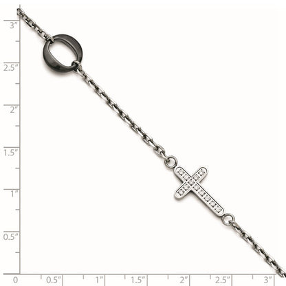 7.25 Zoll Edelstahl und Keramik Poliert Seitlich Kreuz Zirkonia Armband