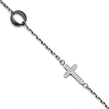7.25 Zoll Edelstahl und Keramik Poliert Seitlich Kreuz Zirkonia Armband