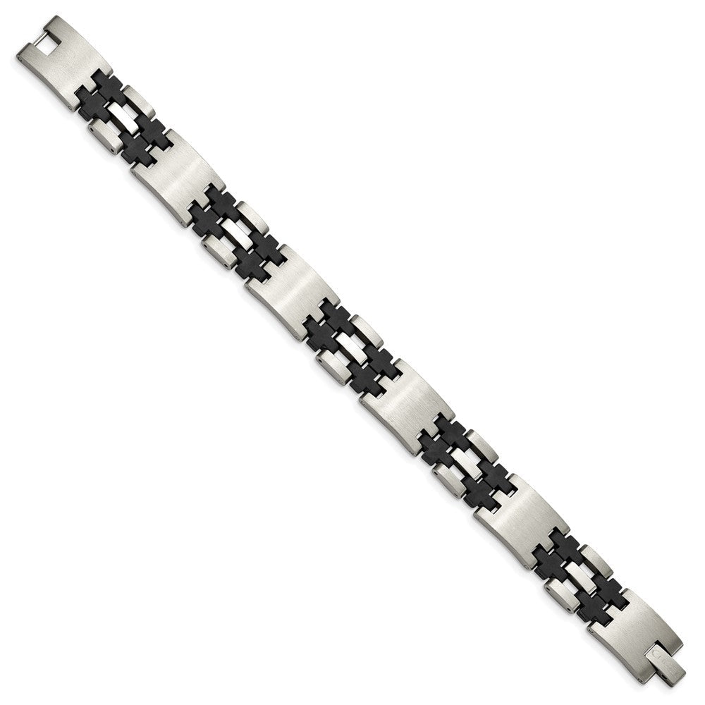 Edelstahl Chisel Gebürstet und Poliert mit Schwarz Gummi 8.75 Zoll Glieder Armband