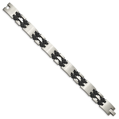 Edelstahl Chisel Gebürstet und Poliert mit Schwarz Gummi 8.75 Zoll Glieder Armband