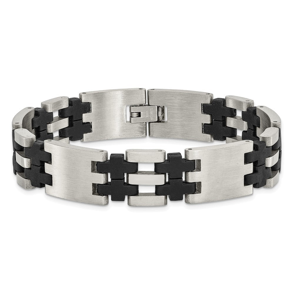 Edelstahl Chisel Gebürstet und Poliert mit Schwarz Gummi 8.75 Zoll Glieder Armband