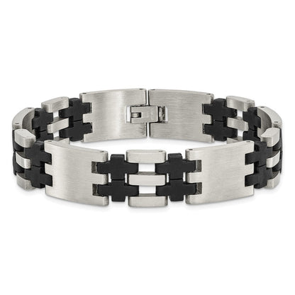 Edelstahl Chisel Gebürstet und Poliert mit Schwarz Gummi 8.75 Zoll Glieder Armband