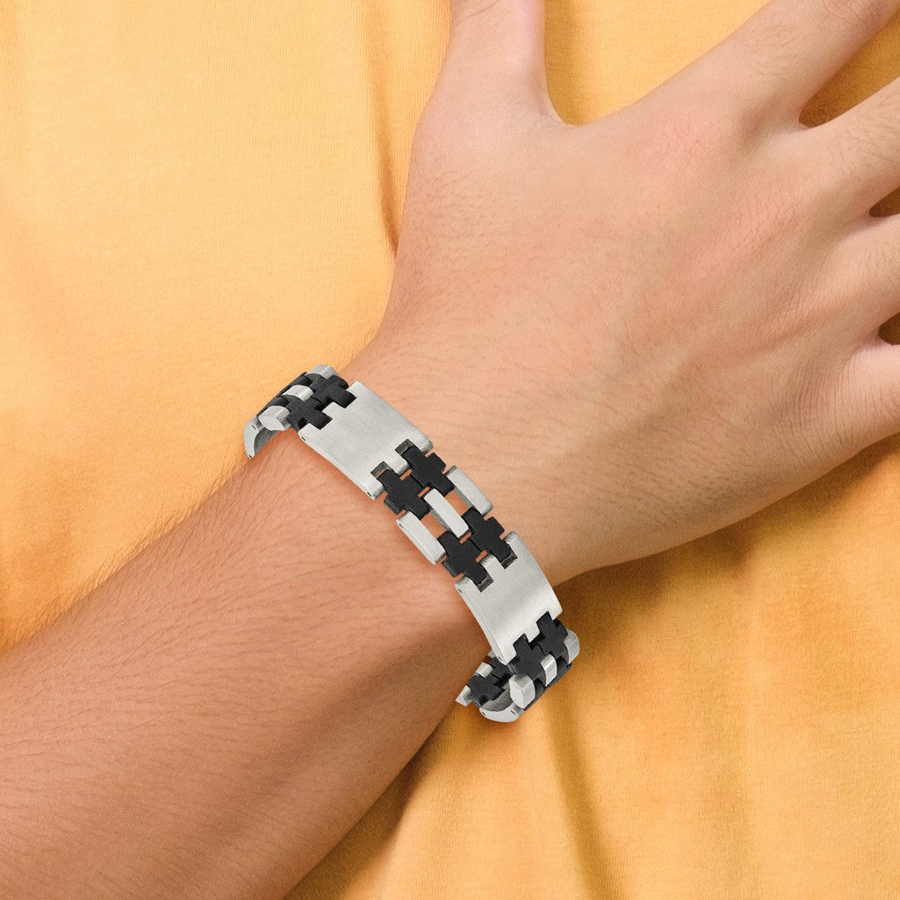 Edelstahl Chisel Gebürstet und Poliert mit Schwarz Gummi 8.75 Zoll Glieder Armband