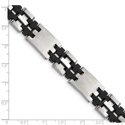Edelstahl Chisel Gebürstet und Poliert mit Schwarz Gummi 8.75 Zoll Glieder Armband