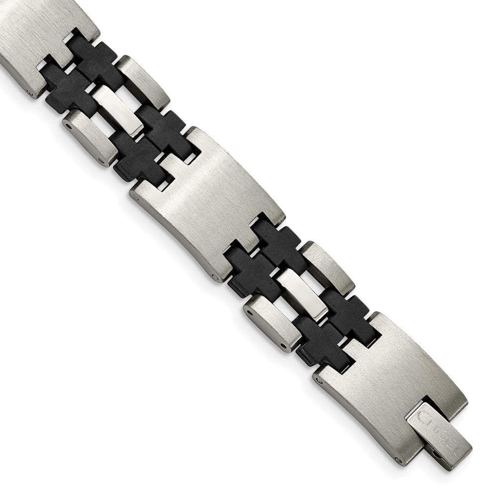 Edelstahl Chisel Gebürstet und Poliert mit Schwarz Gummi 8.75 Zoll Glieder Armband