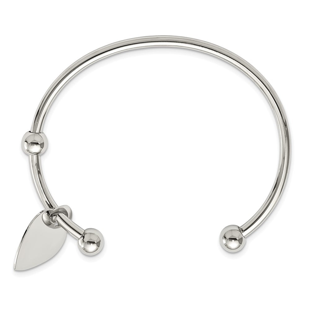 Edelstahl Chisel Poliert mit Herz Charm Manschette Armreif