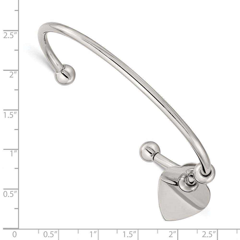 Edelstahl Chisel Poliert mit Herz Charm Manschette Armreif