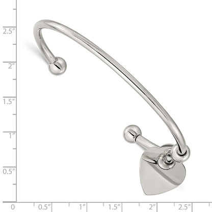 Edelstahl Chisel Poliert mit Herz Charm Manschette Armreif