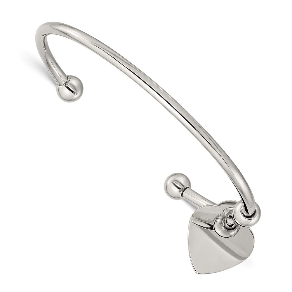 Edelstahl Chisel Poliert mit Herz Charm Manschette Armreif
