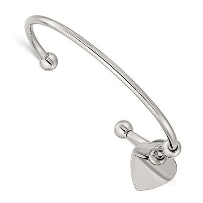 Edelstahl Chisel Poliert mit Herz Charm Manschette Armreif