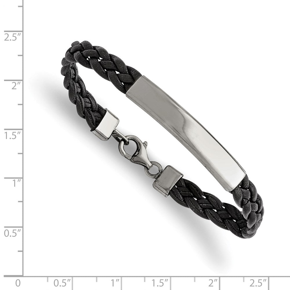 Edelstahl Chisel Poliert Geflochten Schwarz Leder Id Armband