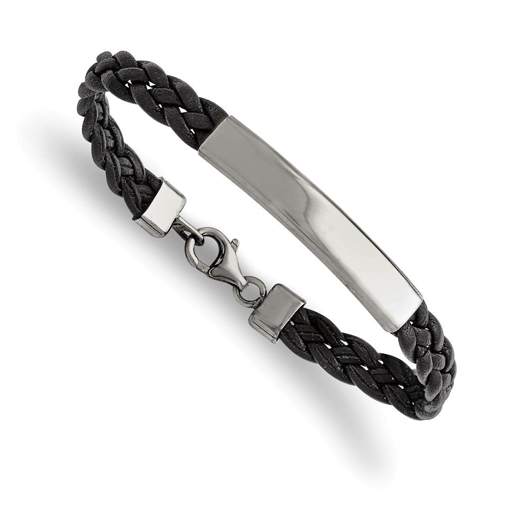 Edelstahl Chisel Poliert Geflochten Schwarz Leder Id Armband