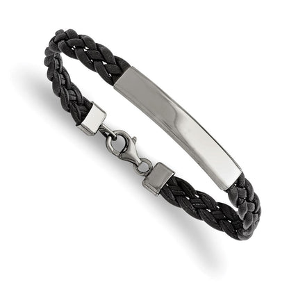 Edelstahl Chisel Poliert Geflochten Schwarz Leder Id Armband