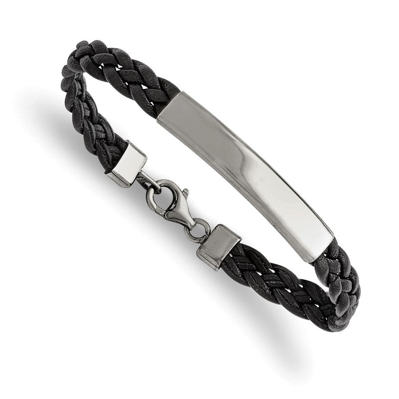 Edelstahl Chisel Poliert Geflochten Schwarz Leder Id Armband