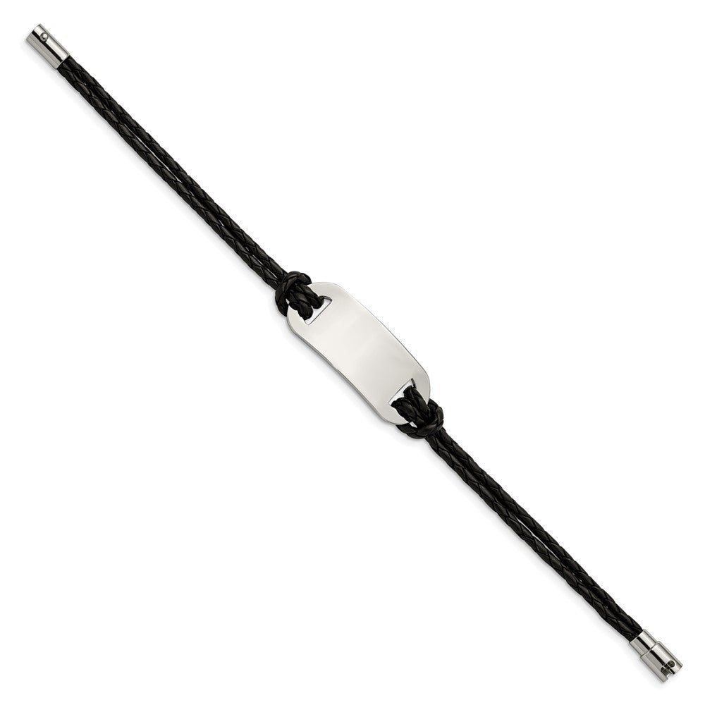 Edelstahl Chisel Poliert Schwarz Geflochten Leder 8.25 Zoll Id Armband