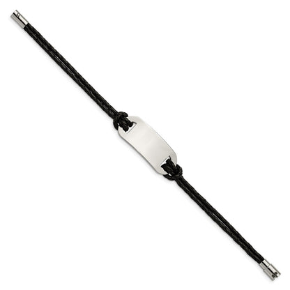 Edelstahl Chisel Poliert Schwarz Geflochten Leder 8.25 Zoll Id Armband