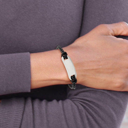 Edelstahl Chisel Poliert Schwarz Geflochten Leder 8.25 Zoll Id Armband