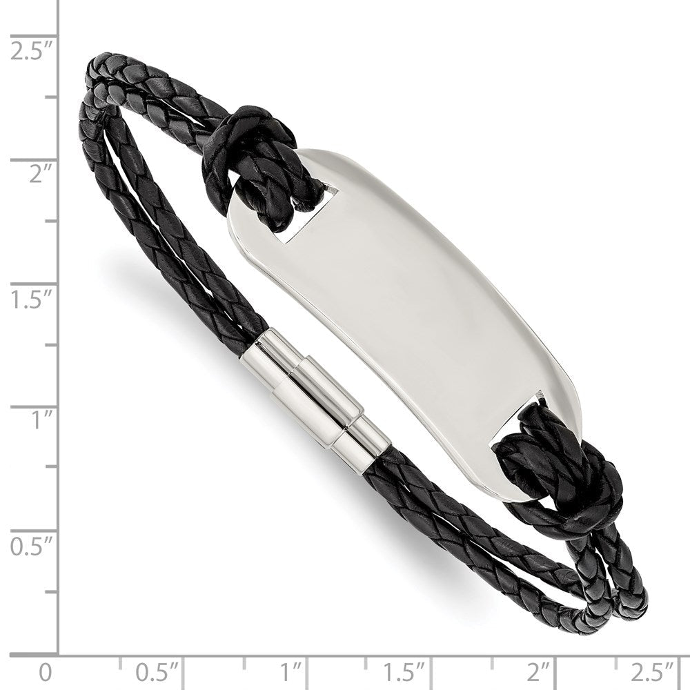 Edelstahl Chisel Poliert Schwarz Geflochten Leder 8.25 Zoll Id Armband