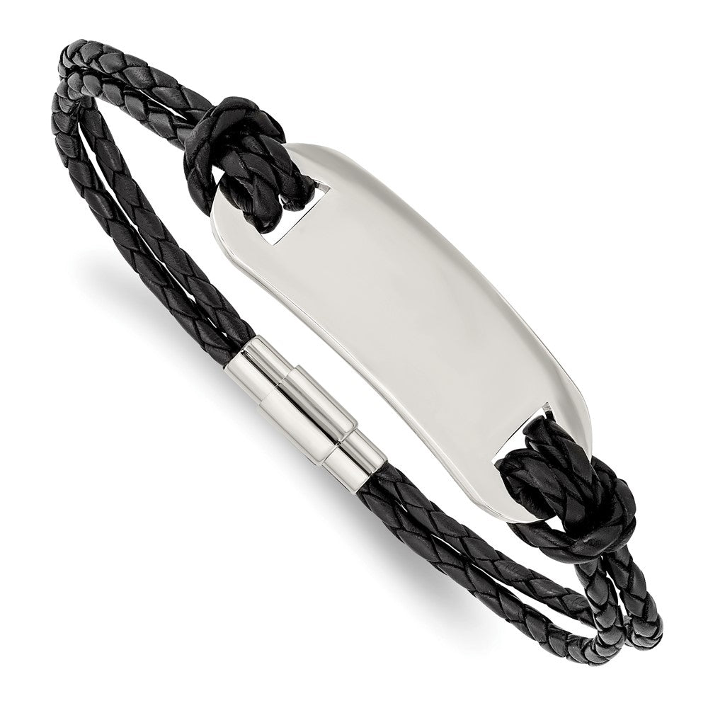 Edelstahl Chisel Poliert Schwarz Geflochten Leder 8.25 Zoll Id Armband