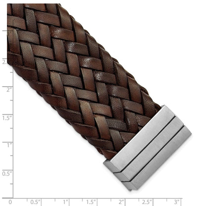 7.75 Zoll Edelstahl Gebürstet & Braun Italienisch Geflochten Leder Armband