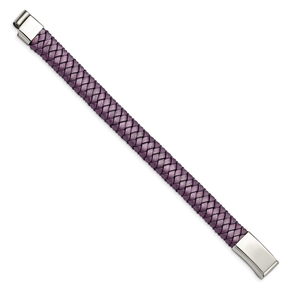 Edelstahl Chisel Poliert Metallic Lila Geflochten Leder 7.5 Zoll Armband