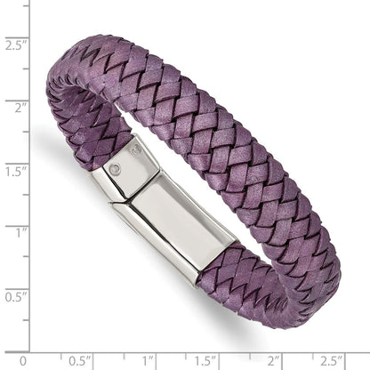 Edelstahl Chisel Poliert Metallic Lila Geflochten Leder 7.5 Zoll Armband