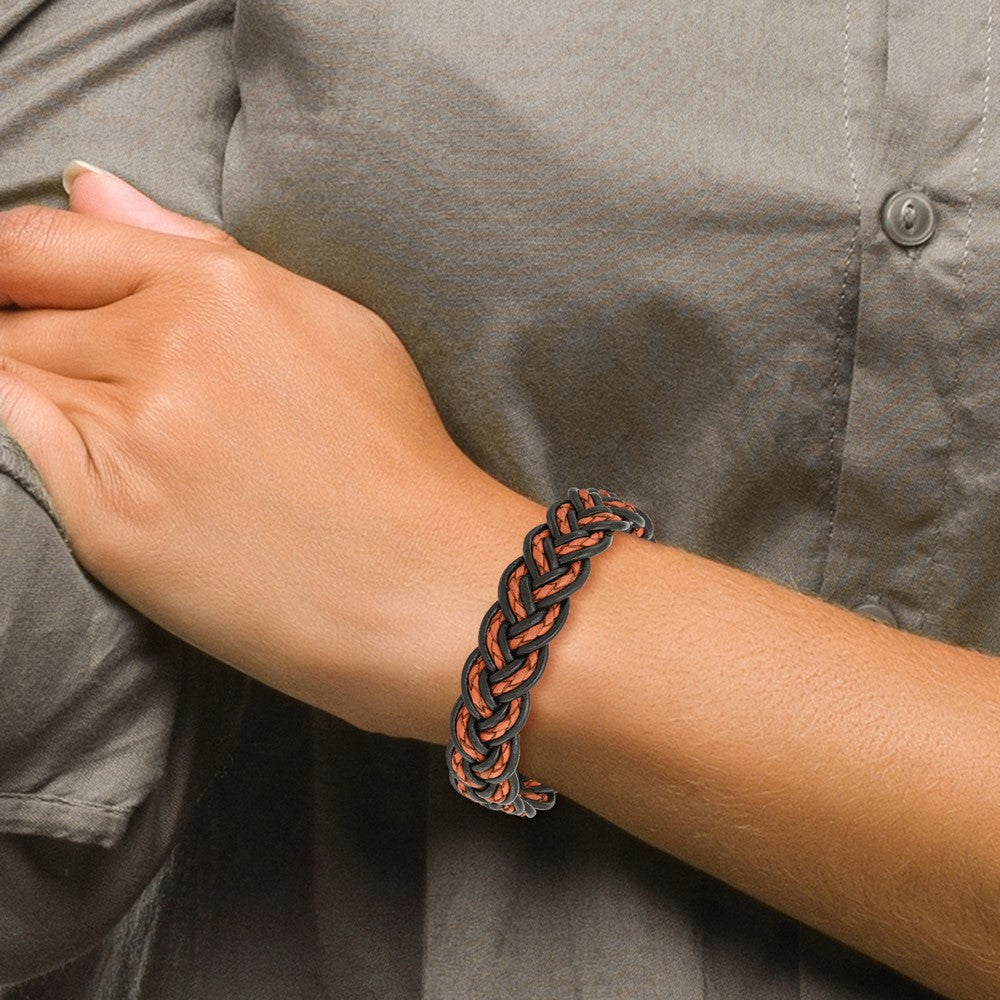 8.5 Zoll Edelstahl Gebürstet Schwarz und Orange Geflochten Leder 8.5 Zoll Armband