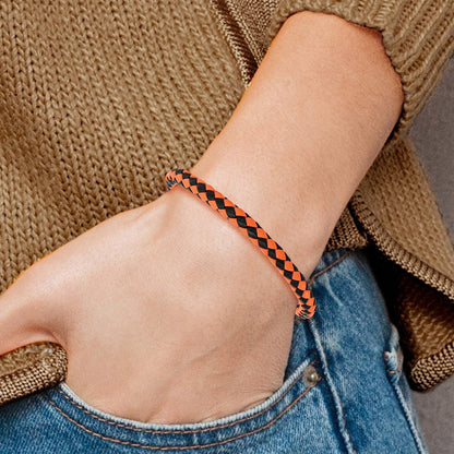 Edelstahl Chisel Poliert Schwarz Ip-beschichtet und Orange Geflochten Leder 9 Zoll Armband