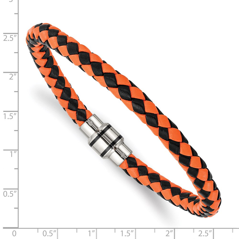 Edelstahl Chisel Poliert Schwarz Ip-beschichtet und Orange Geflochten Leder 9 Zoll Armband