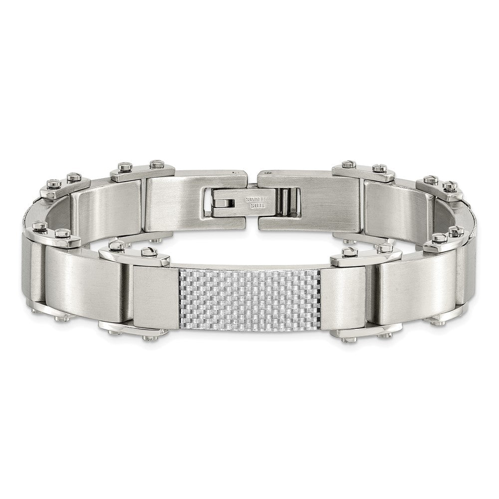 Edelstahl Chisel Poliert mit Massiv Grau Karbon Faser 9 Zoll Glieder Armband