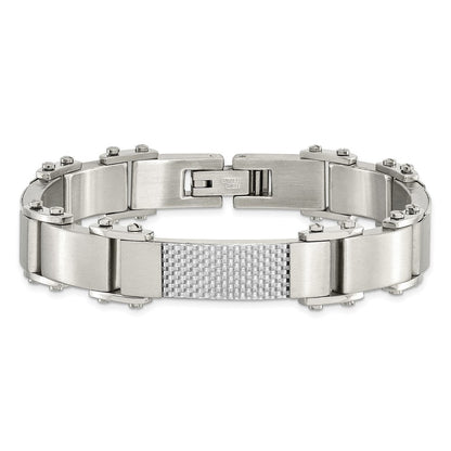 Edelstahl Chisel Poliert mit Massiv Grau Karbon Faser 9 Zoll Glieder Armband