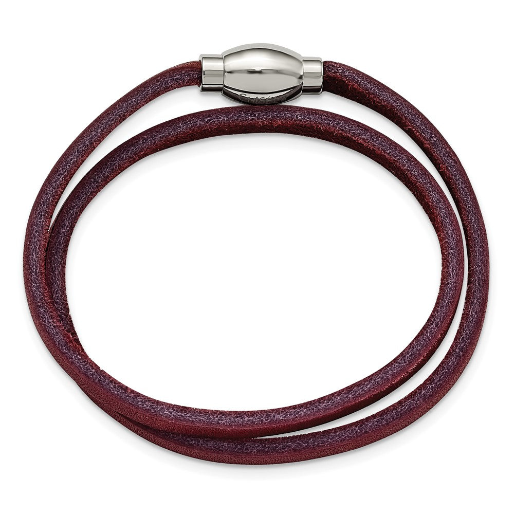 15.5 Zoll Edelstahl Poliert Lila Leder Wickel Armband