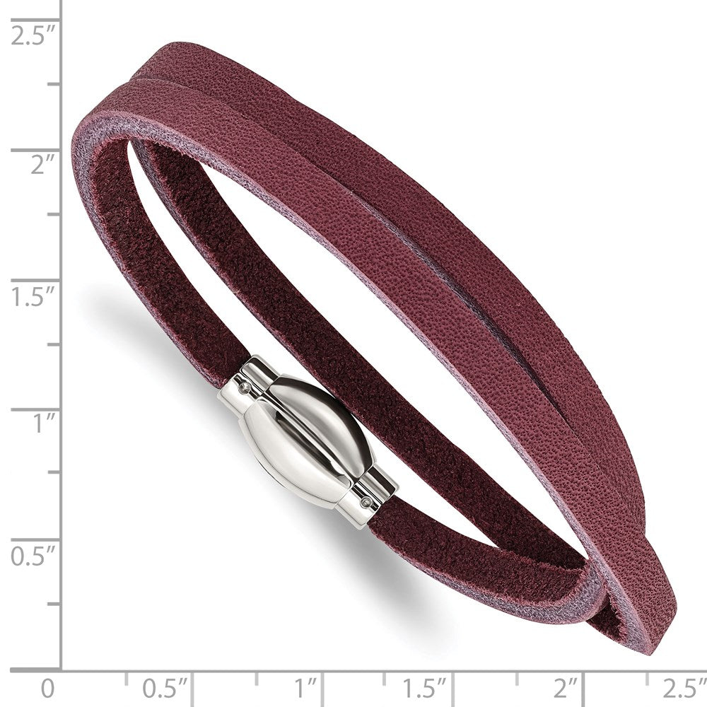 15.5 Zoll Edelstahl Poliert Lila Leder Wickel Armband