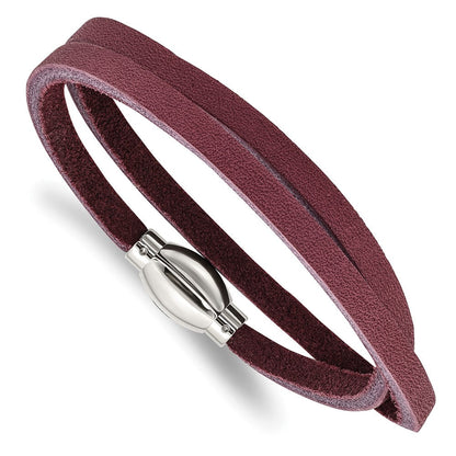 15.5 Zoll Edelstahl Poliert Lila Leder Wickel Armband
