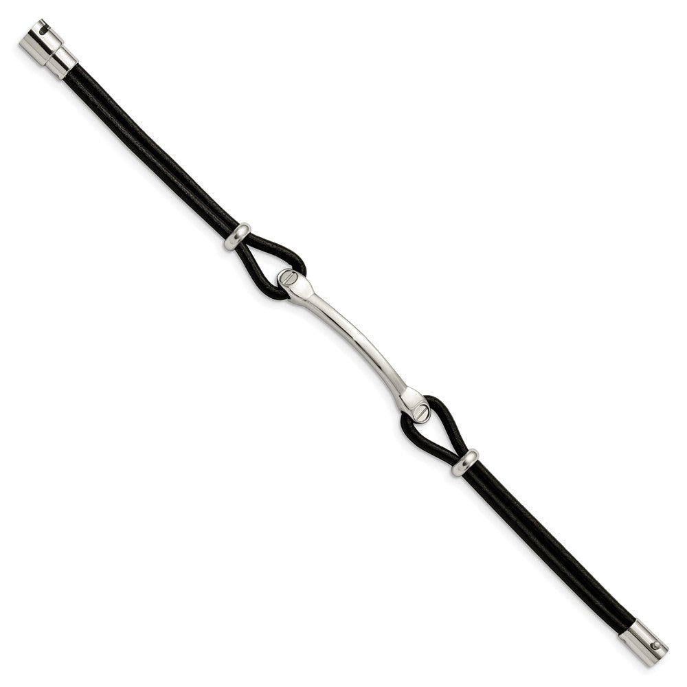 Edelstahl Chisel Poliert Schwarz Leder 7.5 Zoll Id Armband