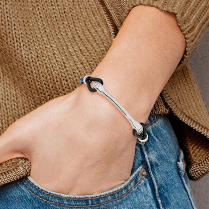 Edelstahl Chisel Poliert Schwarz Leder 7.5 Zoll Id Armband