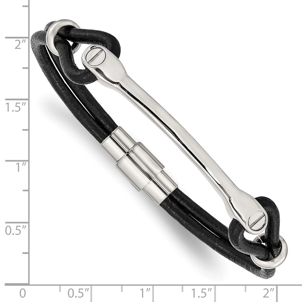 Edelstahl Chisel Poliert Schwarz Leder 7.5 Zoll Id Armband