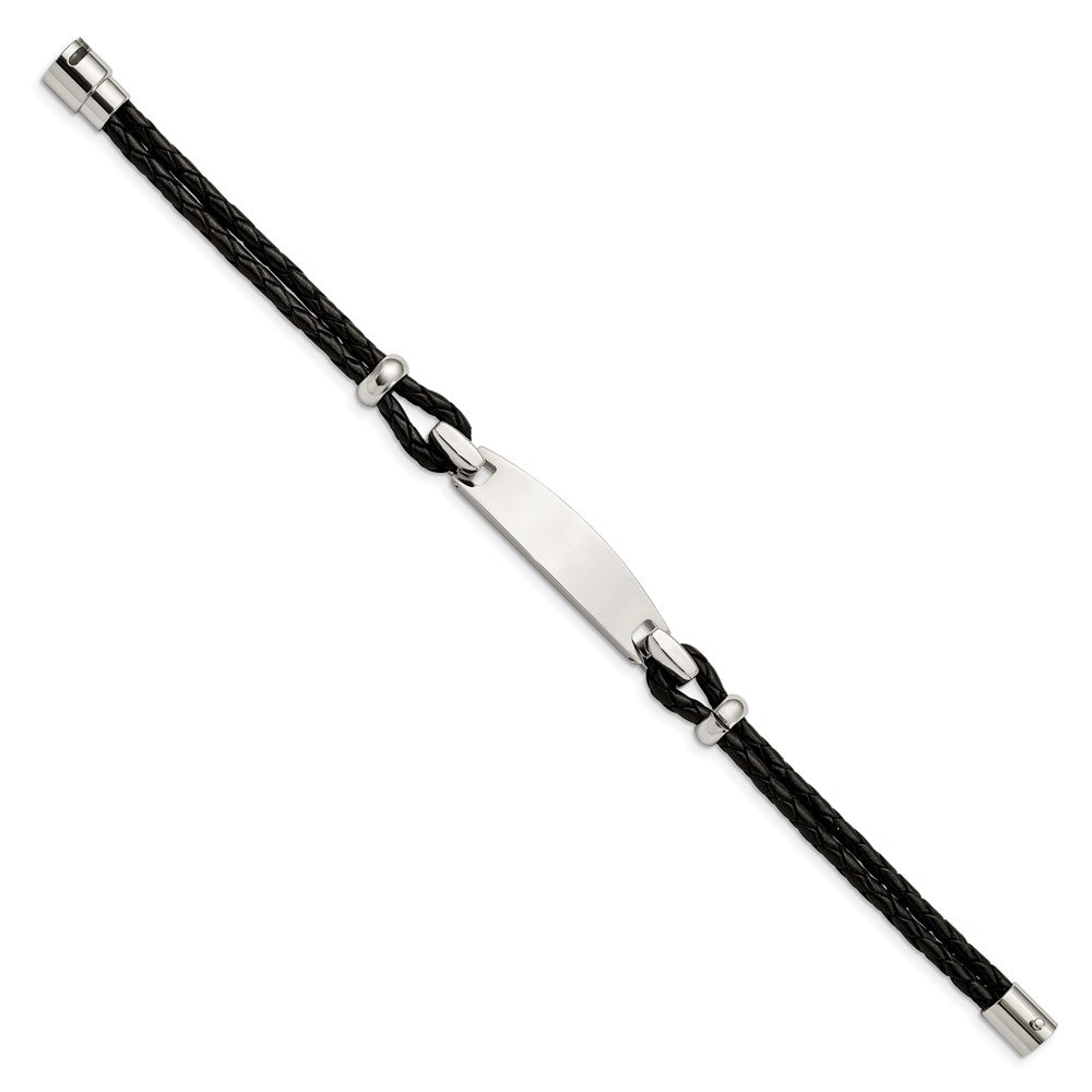 Edelstahl Chisel Poliert Schwarz Geflochten Leder 8.5 Zoll Id Armband