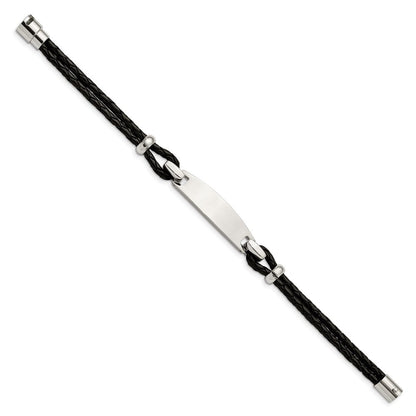 Edelstahl Chisel Poliert Schwarz Geflochten Leder 8.5 Zoll Id Armband